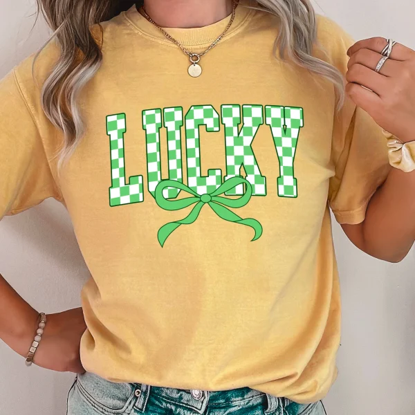 Lucky Bow St. Patrick’s Day Graphic Tee | Comfort Colors: Neon Pink, Large - Image 20
