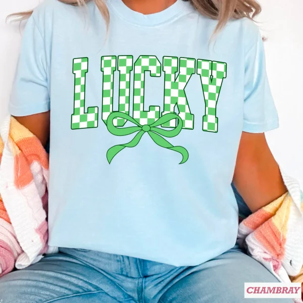 Lucky Bow St. Patrick’s Day Graphic Tee | Comfort Colors: Neon Pink, Large - Image 10