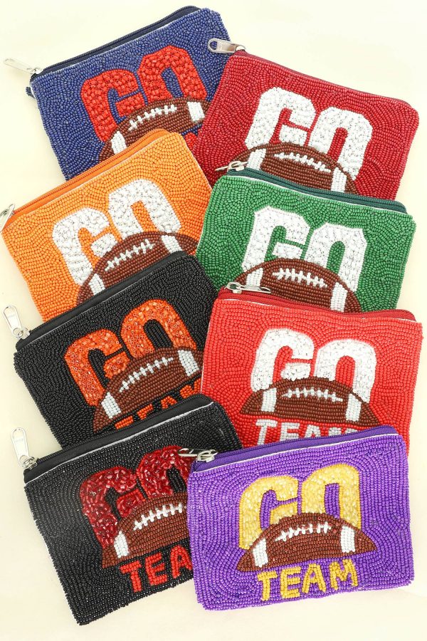Go Team Seed Beaded Football Coin Bag : Blue White - Image 2