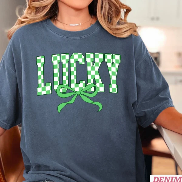 Lucky Bow St. Patrick’s Day Graphic Tee | Comfort Colors: Neon Pink, Large - Image 11