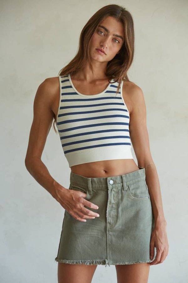 Seamless Ribbed Striped Racerback Brami: Black Ivory, - Image 2