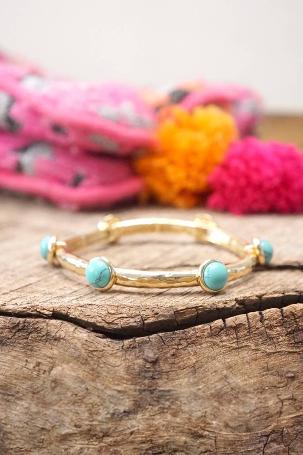 Jeweled Golden Bangle with semi precious stone dots: Shiny Gold - Dalmatian - Image 6