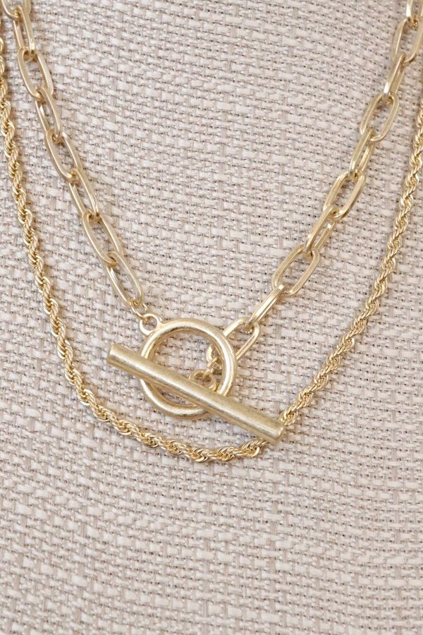 Front Toggle Closure Necklace Multi Layer Chain in Gold tone - Image 2