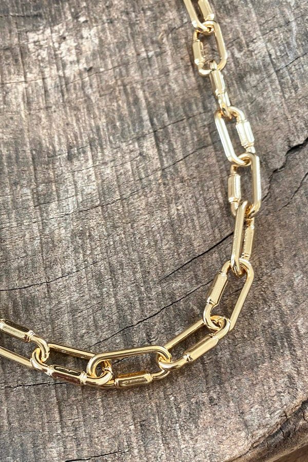 Paperclip gold tone chunky chain short necklace Carabiner - Image 2