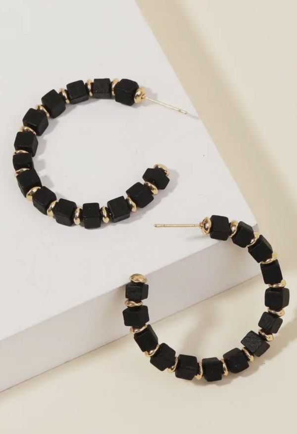 Black cube beaded hoops