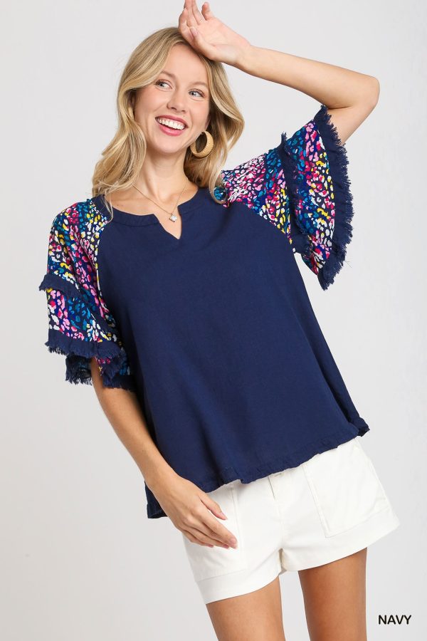 Navy Speckled Flutter Sleeve