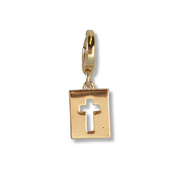 Hollow Cross Charm, Gold, Charm Bar