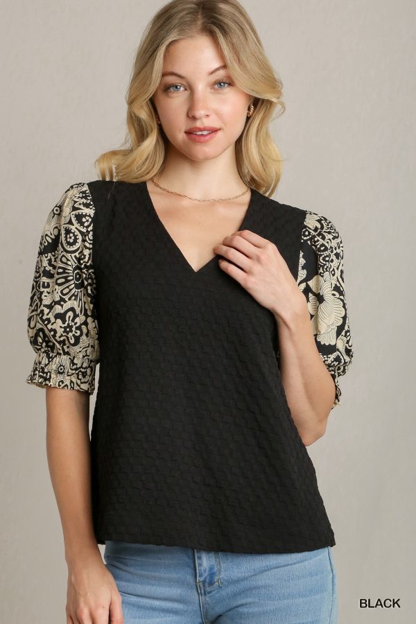 Black Pattern Balloon Sleeve