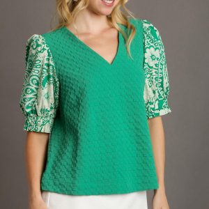 Green Pattern Balloon Sleeve