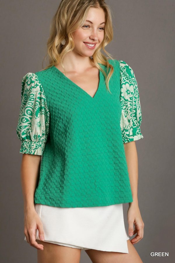 Green Pattern Balloon Sleeve