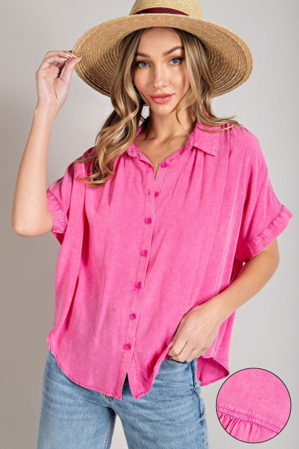 Hot pink mineral washed top