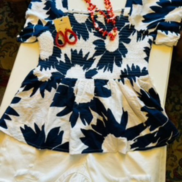 Navy Flowers Babydoll Top