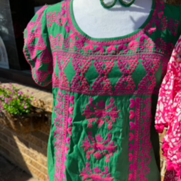 Green and Pink Embroidered Top