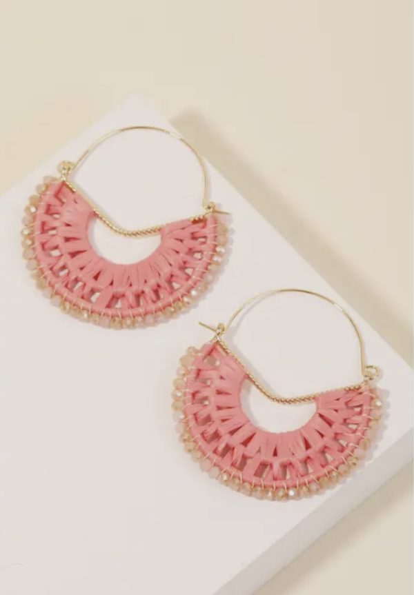 Pink Raffia Beaded Earrings