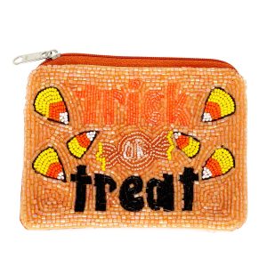 Halloween Trick or Treat Seed Bead Coin Bag : Orange