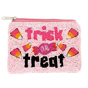 Halloween Trick or Treat Seed Bead Coin Bag : Pink