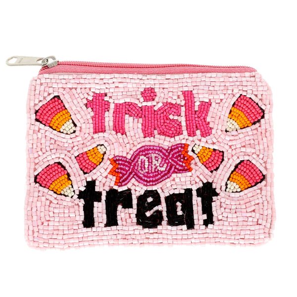 Halloween Trick or Treat Seed Bead Coin Bag : Pink
