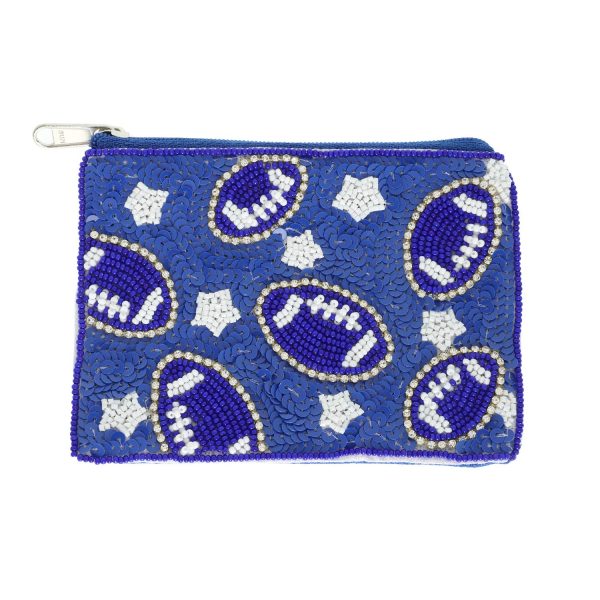 Football Bead Sequin Embroidered Coin Bag : Royal Blue & White
