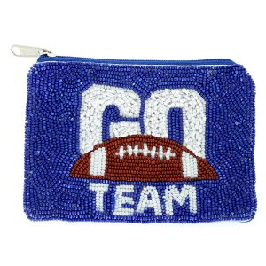 Go Team Seed Beaded Football Coin Bag : Blue White