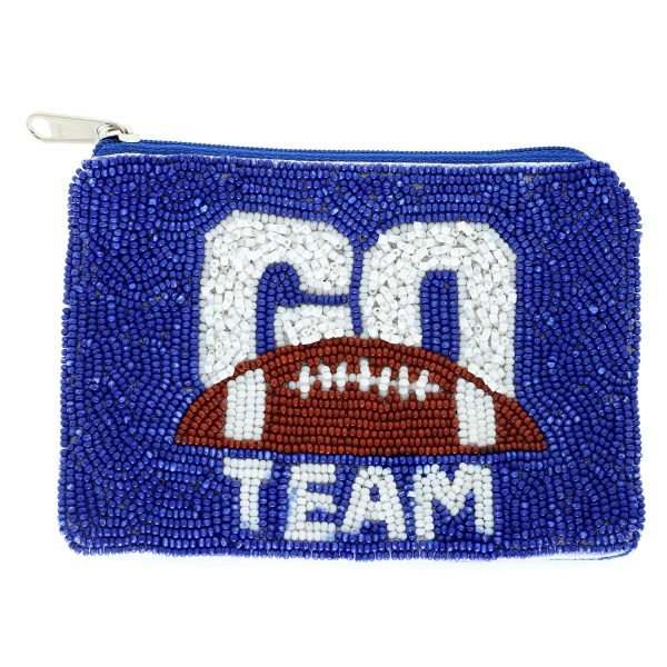 Go Team Seed Beaded Football Coin Bag : Blue White