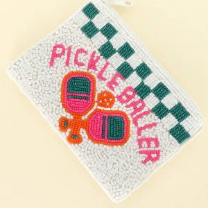 Pickle Baller Checkered Beaded Zipper Coin Bag: Pink