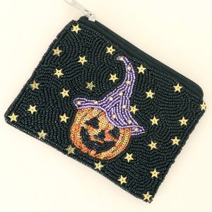Jack O Lantern Halloween Beaded Coin Bag