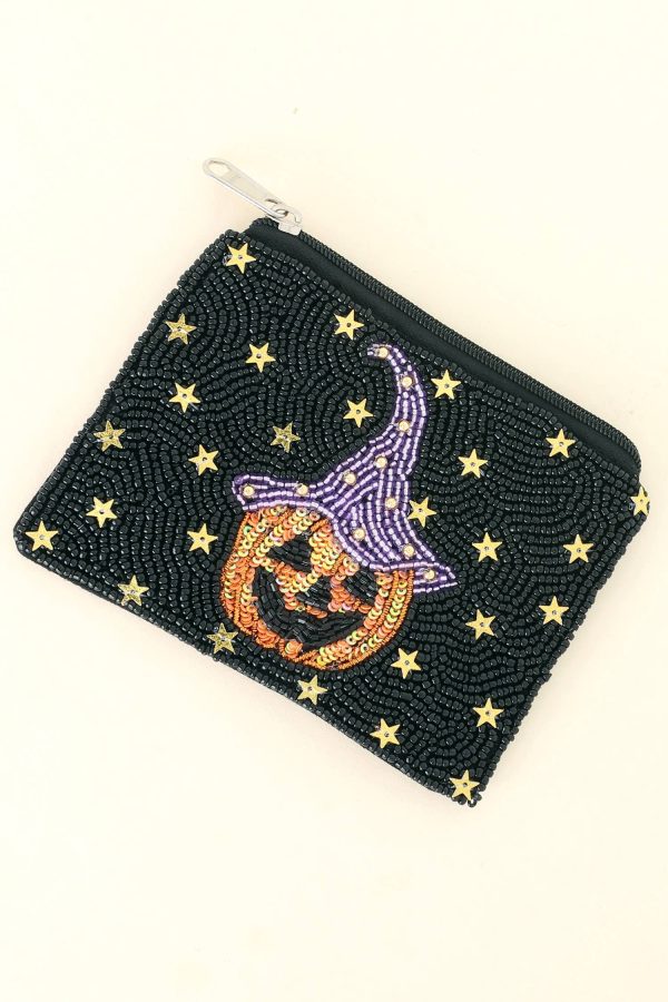 Jack O Lantern Halloween Beaded Coin Bag