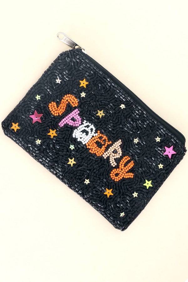 Spooky Ghost Halloween Beaded Coin Bag