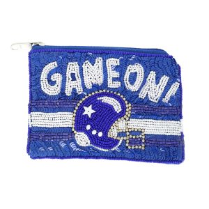 Game On Bead Embroidered Football Coin Bag : Royal Blue