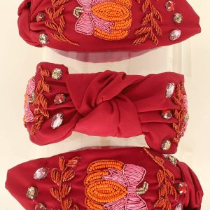 Fall Theme Pumpkin  Jeweled Knotted Headband
