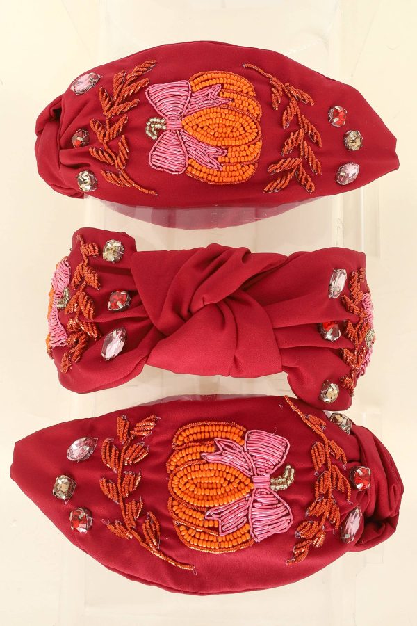 Fall Theme Pumpkin  Jeweled Knotted Headband