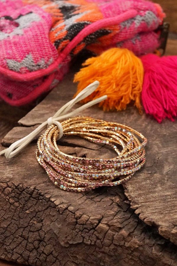 Stretch Sparkly Bracelets Set Rhinestones Pinks and Purples