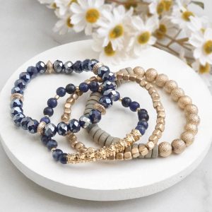 Bracelets stack of 4 piece beaded with Blue Semi Precious st