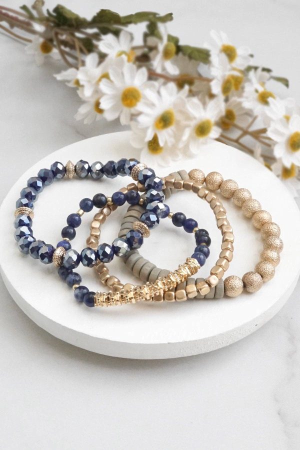 Bracelets stack of 4 piece beaded with Blue Semi Precious st