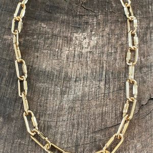 Paperclip gold tone chunky chain short necklace Carabiner