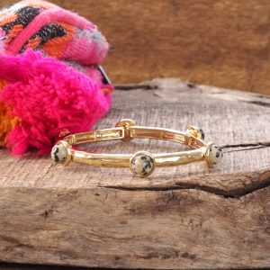 Jeweled Golden Bangle with semi precious stone dots: Shiny Gold - Dalmatian