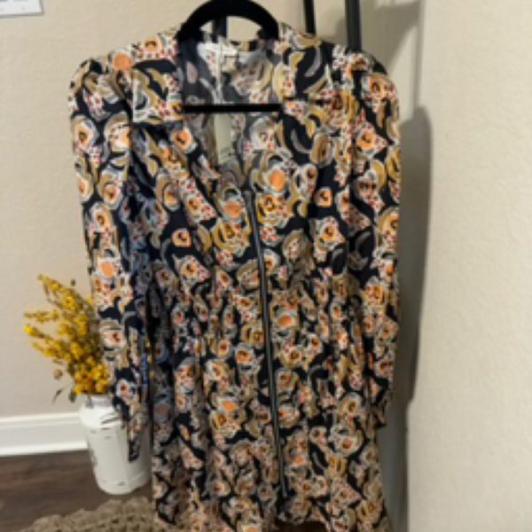 Black Flower Zipper Dress