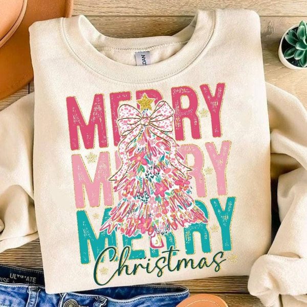 Glitter Pink Floral Sweatshirt, Xmas Shirt: Sand, L, Unisex Tee
