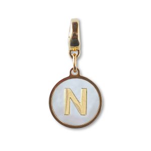 Alphabet Charm-Letter N, Mother of Pearl, Charm Bar, Initial