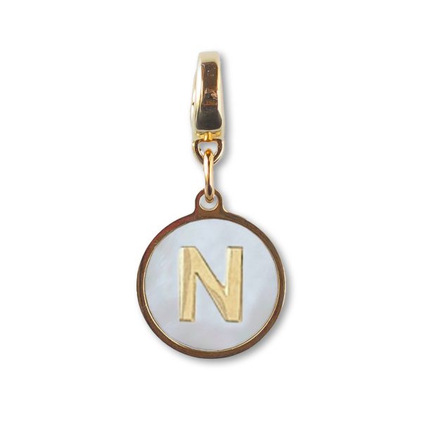 Alphabet Charm-Letter N, Mother of Pearl, Charm Bar, Initial