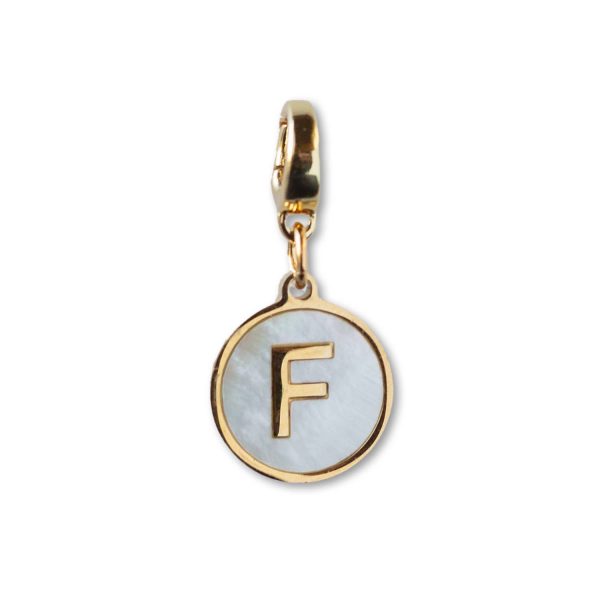 Alphabet Charm-Letter F, Mother of Pearl, Charm Bar, Initial