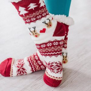 Red Reindeer Socks: Fiery Red, ONE SIZE
