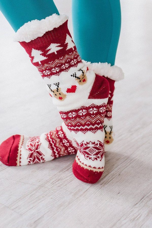Red Reindeer Socks: Fiery Red, ONE SIZE