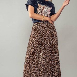 LEOPARD PLEATED MIDI SKIRT