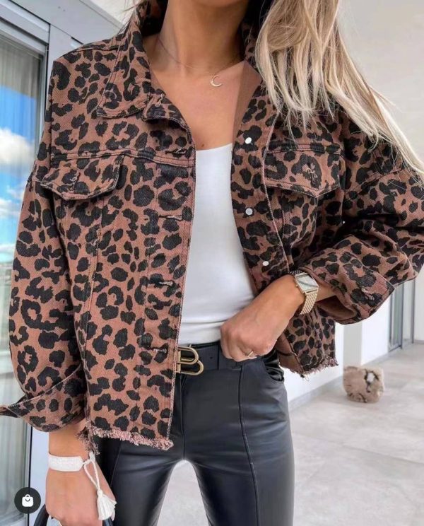 Leopard frayed denim jacket