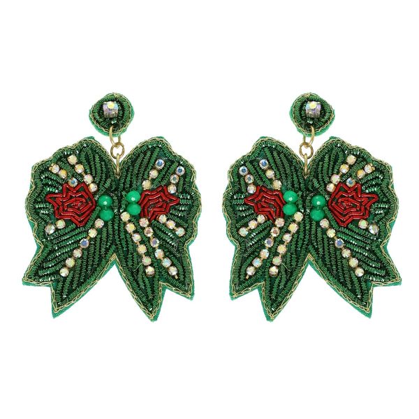 Chevron Christmas Bow Post Dangle Earrings : Green
