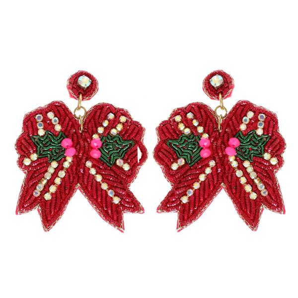 Chevron Christmas Bow Post Dangle Earrings : Fuchsia