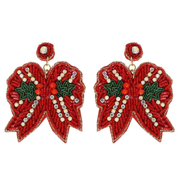 Chevron Christmas Bow Post Dangle Earrings : Red