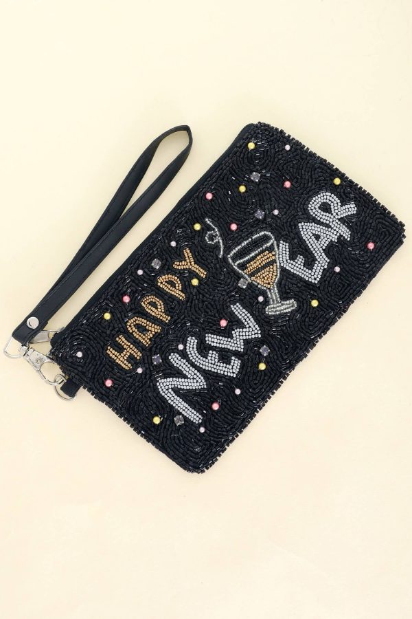 Happy New Year Beaded Wristlet Coin Bag