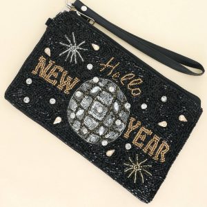 Hello Happy New Year Beaded Wristlet Coin Bag